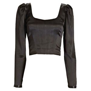 Intermix Vivienne Black Satin Corset Puff Shoulder Top NWT XS